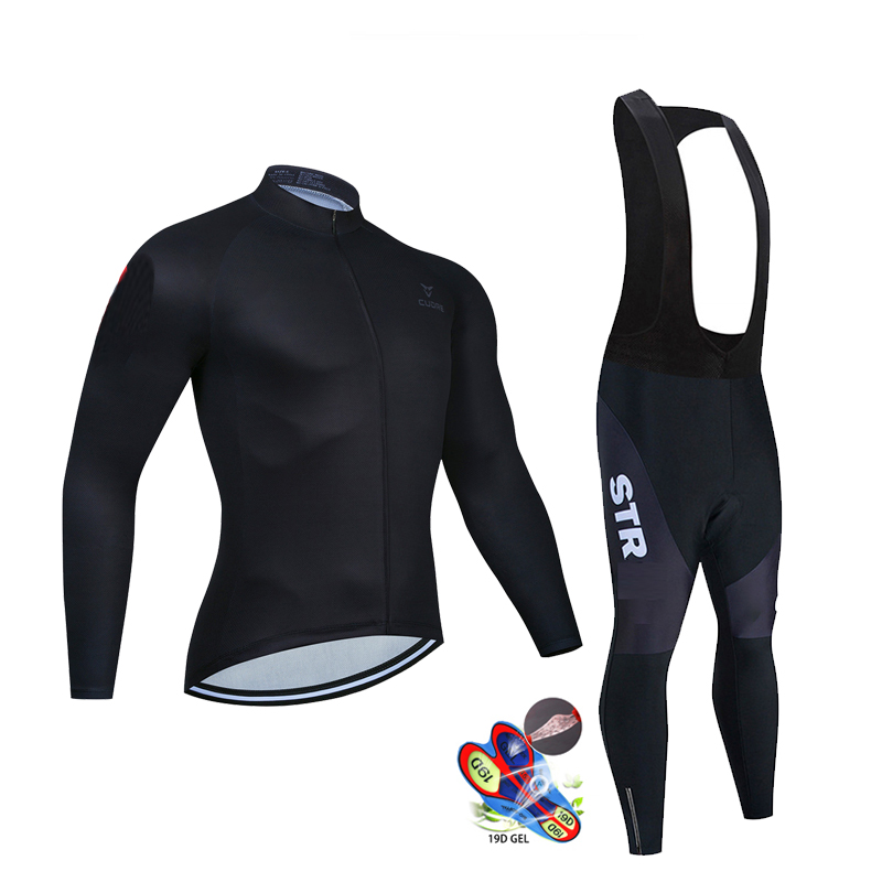 Mountain Biking Clothes - Jesienny czarny zestaw koszulek kolarskich z